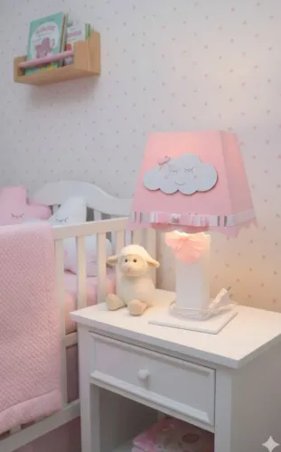 Abajur Infantil Nuvem Rosa em MDF - Personalizado e Novo