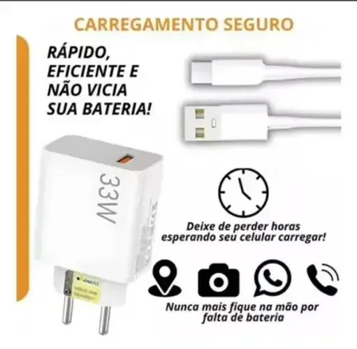 Carregador Xiaomi 33W Original + Cabo USB-C Carregamento Super Rápido