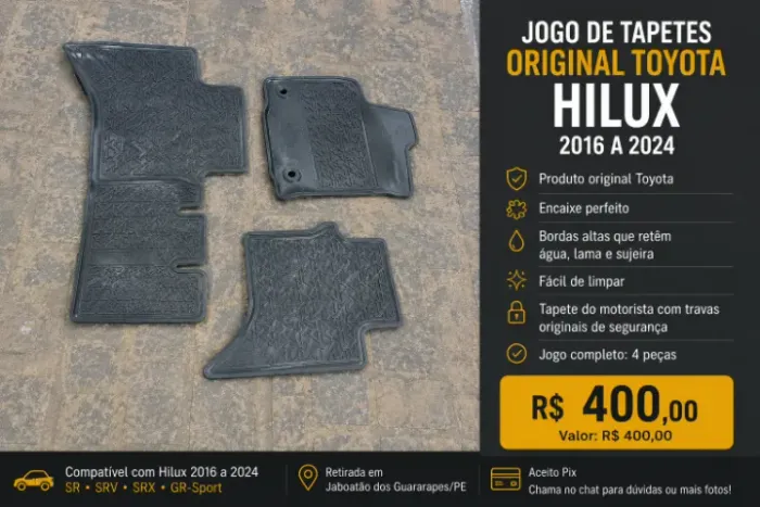 Tapete Original Toyota Hilux 2016 a 2024 Borracha Bandeja - 4 Peças
