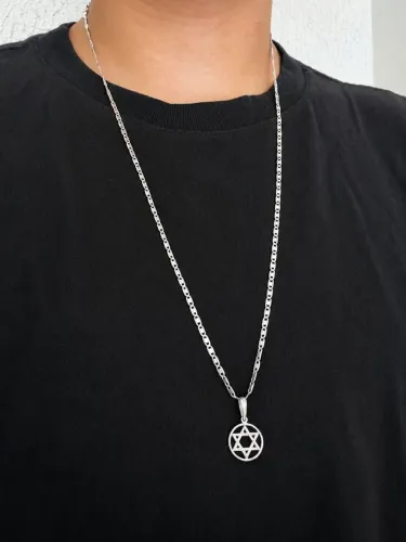 Cordao de prata 2mm com pingente estrela de Davi 