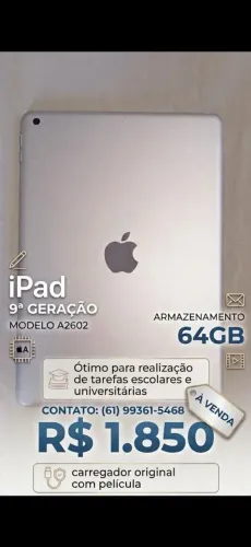 iPad 9 Silver 9geração de 64 gb com película e carregador original sem grave *