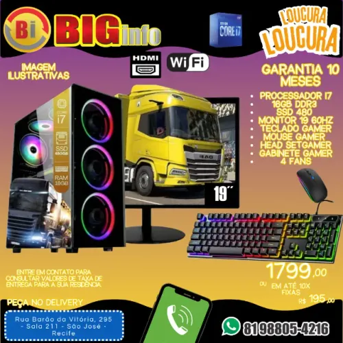 Computador I7 3.4ghz 16gb Ssd 480gb  Monitor 19 - COMPLETAO -Em ate 10x Fixas 