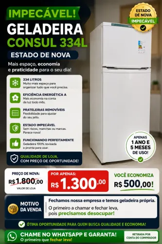 Geladeira Consul 334 Litros Impecável Estado de Nova