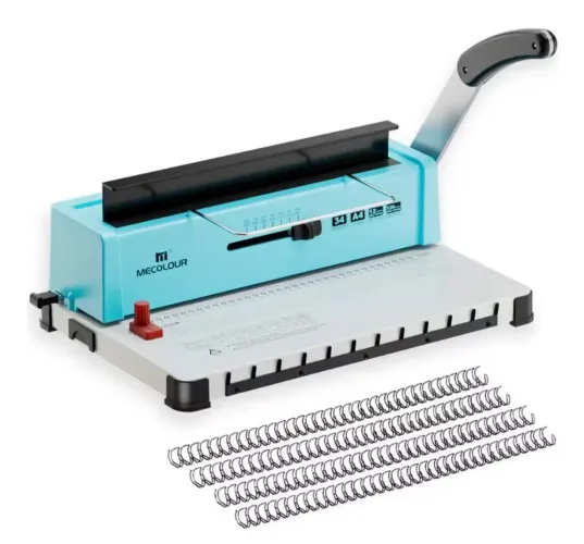 KIT ENCADERNADORA 3x1 - FURO QUADRADO 34 FUROS - FURA 12 FOLHAS A4 MECOLOUR