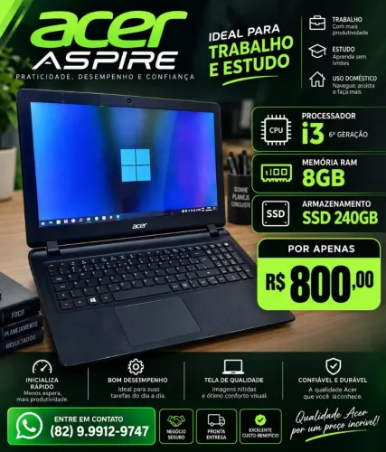 Notebook Acer i3 8gb SSD 240gb