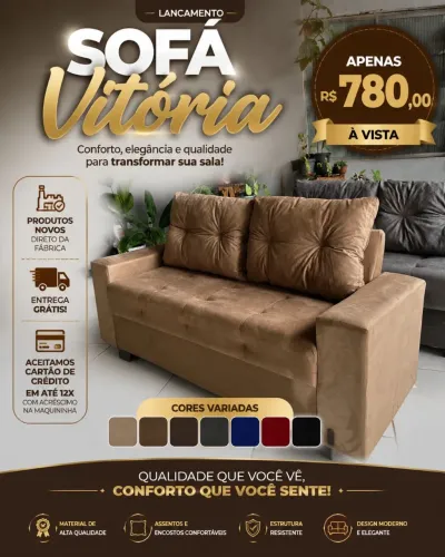 Sofá Vitória Direto da Fábrica - Novo, Confortável e com Entrega Grátis!