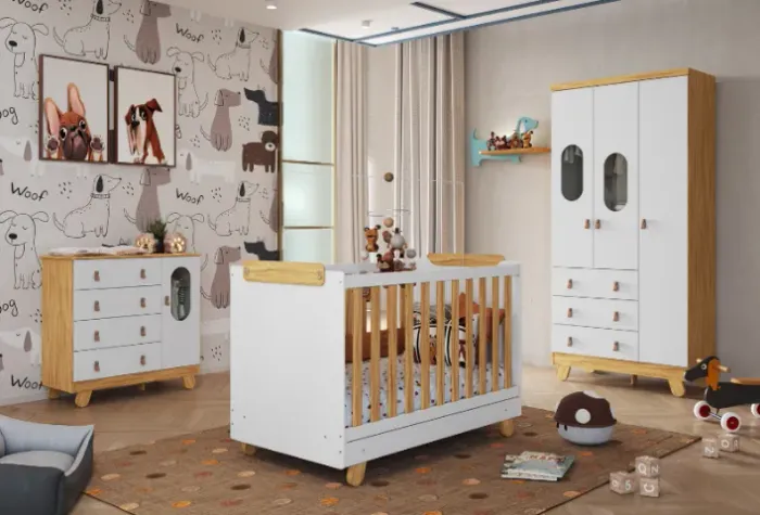 Jogo de Quarto Completo - Berço + Roupeiro + Cômoda