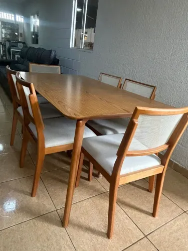 CONJUNTO MESA COM 6 CADEIRAS MADEIRA MACIÇA DISPONIVEL TAMPO LAMINADO OU VIDRO OFF