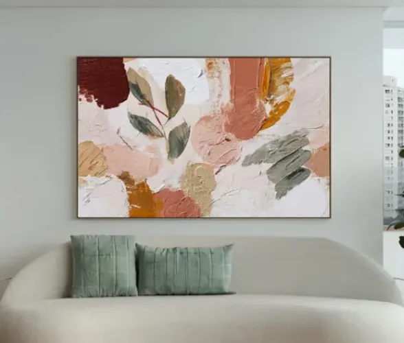 NOVO - QUADRO FLORES ABSTRATAS TERRACOTA VERDE ArtSpot