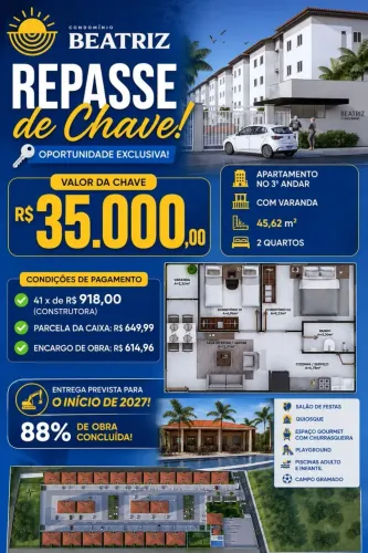 van94- VENDO REPASSE DE CHAVE COND BEATRIZ ENTREGA EM 2027 R$35.000