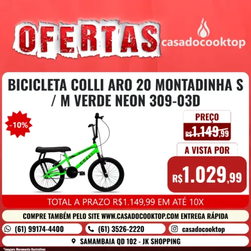 BICICLETA COLLI ARO 20 MONTADINHA S/M VERDE NEON 309-03D