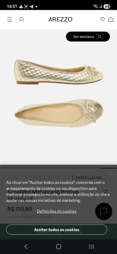 Sapatilha dourada arezzo matelasse 37