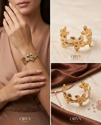 Pulseira  dourada  em flor bijoux 