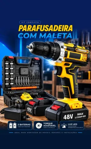 Parafusadeira Furadeira C/ 2 Baterias Maleta Kit Completo