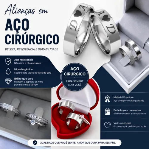 Alianças para namoro em aço cirúrgico-FSA
