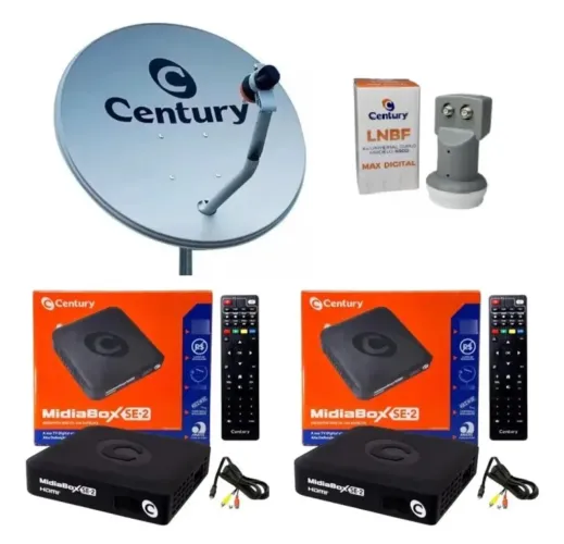Antena Parabólica Ku 60cm 2 Midiabox Century Lnb Duplo
