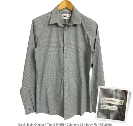 Camisa Social Calvin Klein Original - Tam P (S) ? Xadrez Vichy Azul/Branco - Original ?