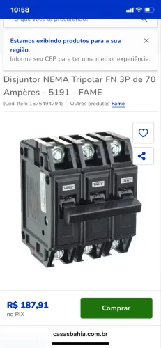 Disjuntor 70 Amperes trifásico Fame Preto