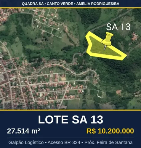 Lote/Terreno para venda tem 27514 metros quadrados em Zona Rural - Amélia Rodrigues - BA