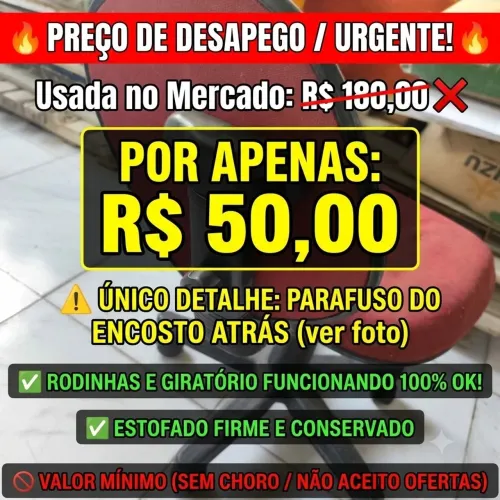 SÓ R$ 50 PRA SAIR HOJE! Cadeira de Escritório (Rodinhas e Giro OK)