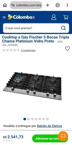 Cooktop a Gás Fischer 5 Bocas