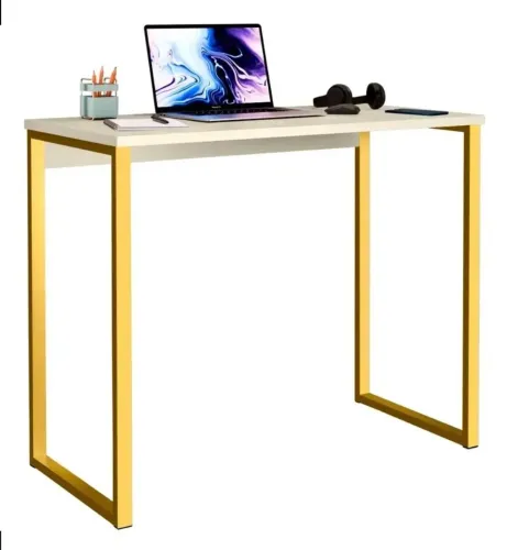 Mesa/ escrivaninha industrial Off- White e Dourado