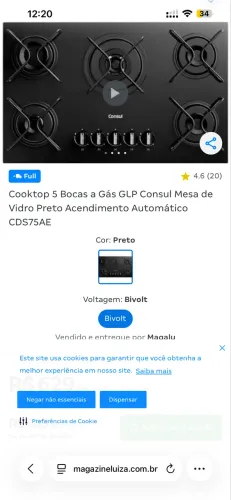Cooktop cônsul 5 bocas 