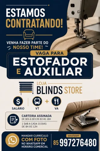 Vaga para ESTOFADOR E AUXILIAR 