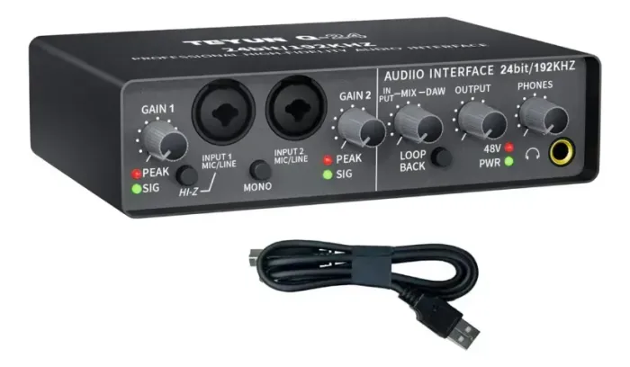 Interface de Áudio USB Teyun q24 24bit 192kHz com Phantom Power