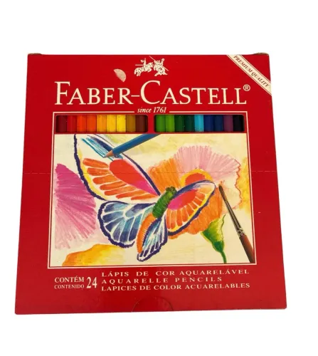 Caixa rara Faber Castell borboleta 24 lapis aquarela, com logo antiga do pincel