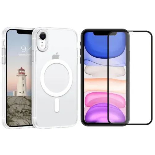 Combo Para IPhone Capa Magsafe Transparente + Película de Vidro 3D (QUALQUER MODELO)