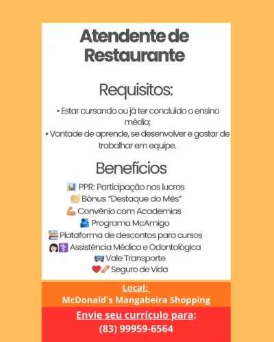 Vaga Atendente de Restaurante