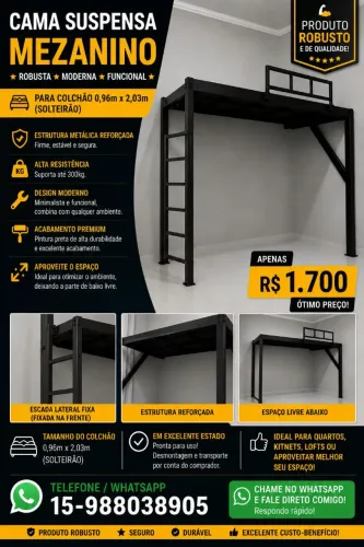Cama suspensa mezanino