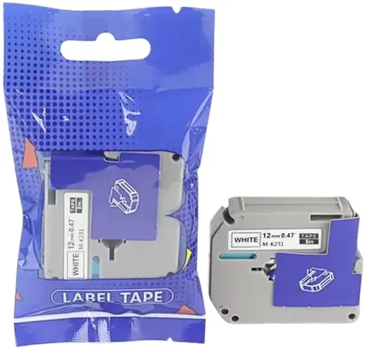 FITA ROTULADORA BROTHER MK-231 RL-B-K231 12MM X 8M BRANCO/PRETO COMPATÍVEL - LABEL TAPE