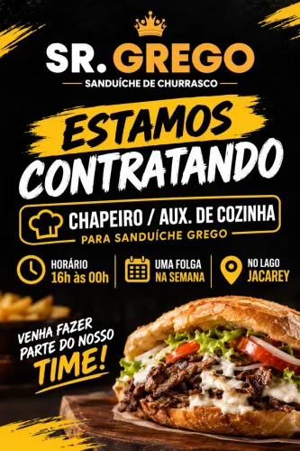 VAGA PARA CHAPEIRO DE SANDUÍCHE GREGO