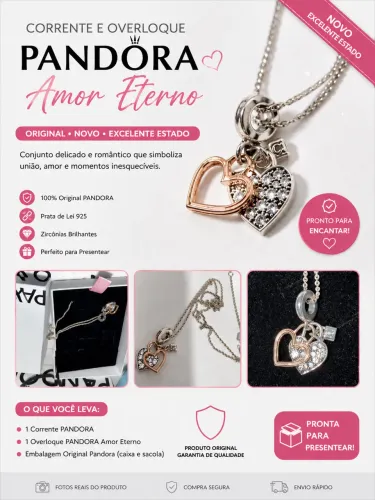 DIA DOS NAMORADOS! Gargantilha e Overloque Amor Eterno Pandora PRATA 925 COM ZIRCÔNIA