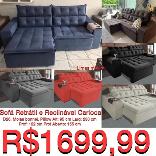 Sofá retrátil 2.30m Veludo várias cores / molas Bonell / frete grátis / pague na entrega