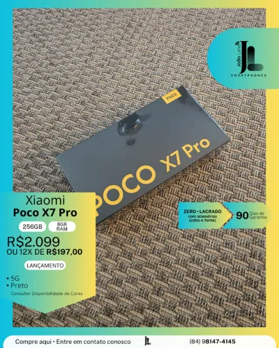 POCO X7 PRO, 5G, 256GB, 8GB RAM,(CABO E FONTE) LACRADO, LANÇAMENTO!