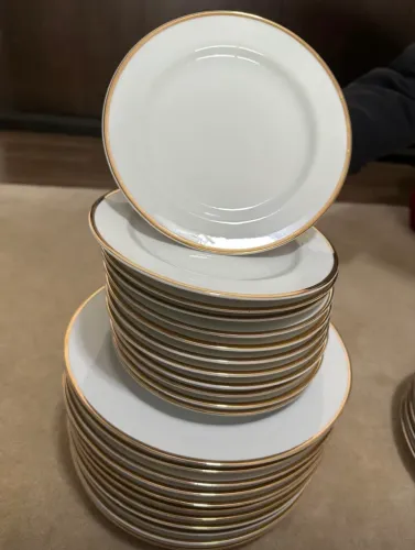 Jogo Jantar Porcelana Schmidt Pomerode Filete Ouro 24pçs Luxo