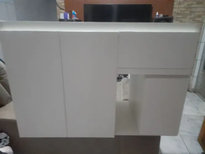 Gabinete para Banheiro em MDF Branco - Soft Close - Porta-Papel Oculto