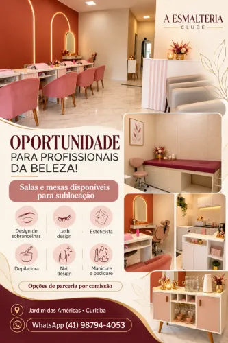 Sala e mesas para sublocação em espaço de beleza