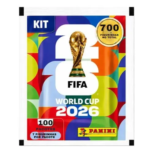 100 pacotes com 700 figurinhas originais da Copa do Mundo 2026 Panini sem manipulação!