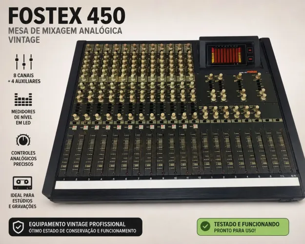 Fostex Model 450 - Mesa de Som Analógica Vintage 8 Canais - Funcionando