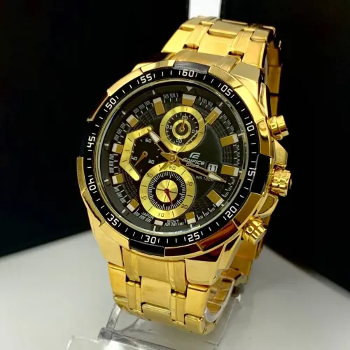 Relógio Masculino Dourado fundo Preto Edifice modelo Funcional linha Premium