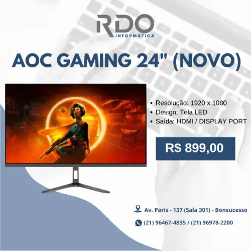 Monitor Gamer AOC 24" Full HD 1920x1080 HDMI DP Novo - Perfeito para games fluidos