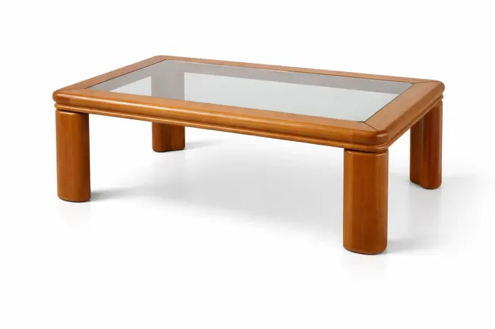 Mesa de Centro de Tampo de Vidro em Mogno.