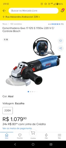 Esmerilhadeira Bosch gws 17-125 s 1700w 220 nova com regulagem de velocidade