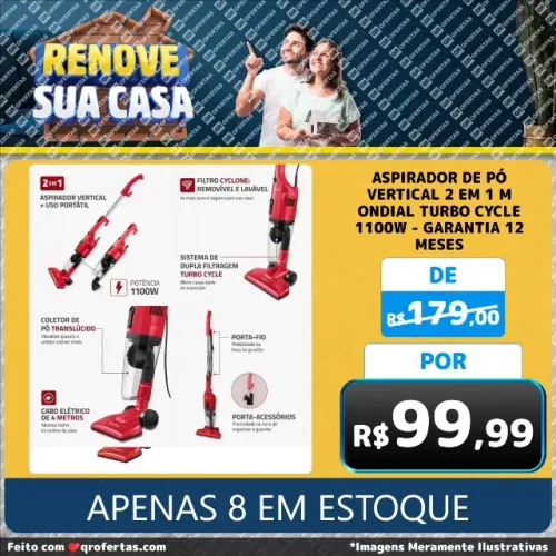 Aspirador de Pó Vertical 2 em 1 (PROMOÇÃO) Turbo Cycle 1100w 12 Meses de Garantia