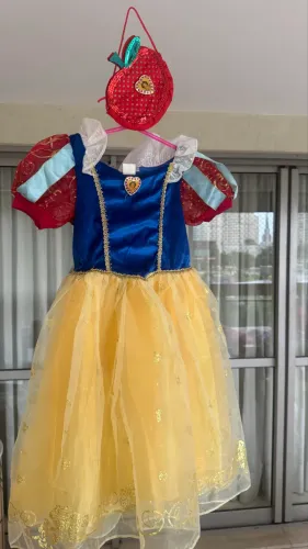 Fantasia Branca de Neve luxo original Disney veludo, tam SM 6-6x, 81cm com bolsa e tiara