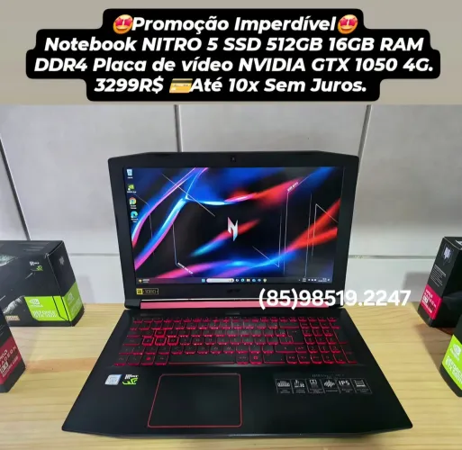 Notebook Acer i5 SSD 512GB 16GB RAM DDR4 GTX 1050 4GB Até 10x Sem Juros. 